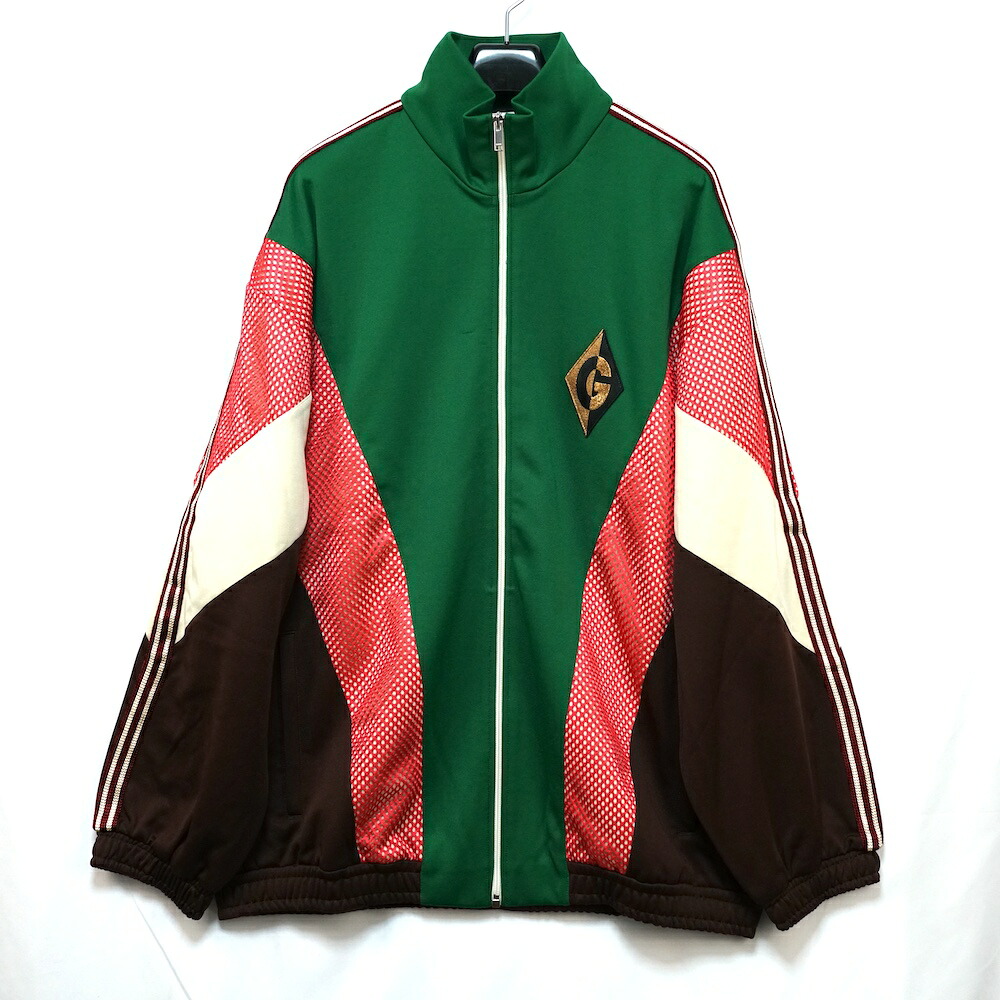 GUCCI ZIP OVER JKT TECHNICAL JERSEY G Rhombus track jacket グッチ メッシュうつり変わり ジップアップ 貨物自動車上衣 緑であること XL大きさ 587372 XJBOJ 【中古】新古品