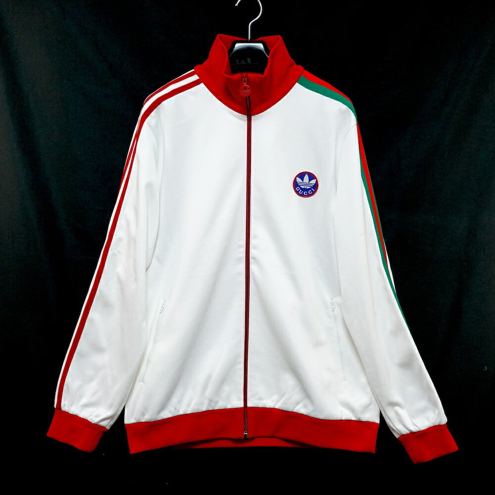GUCCI グッチ x adidas アディダス コラボ コットン ジャージー ジャケット トラック ジャケット ホワイト レッド Lサイズ 692108 XJEKY【中古】新古品