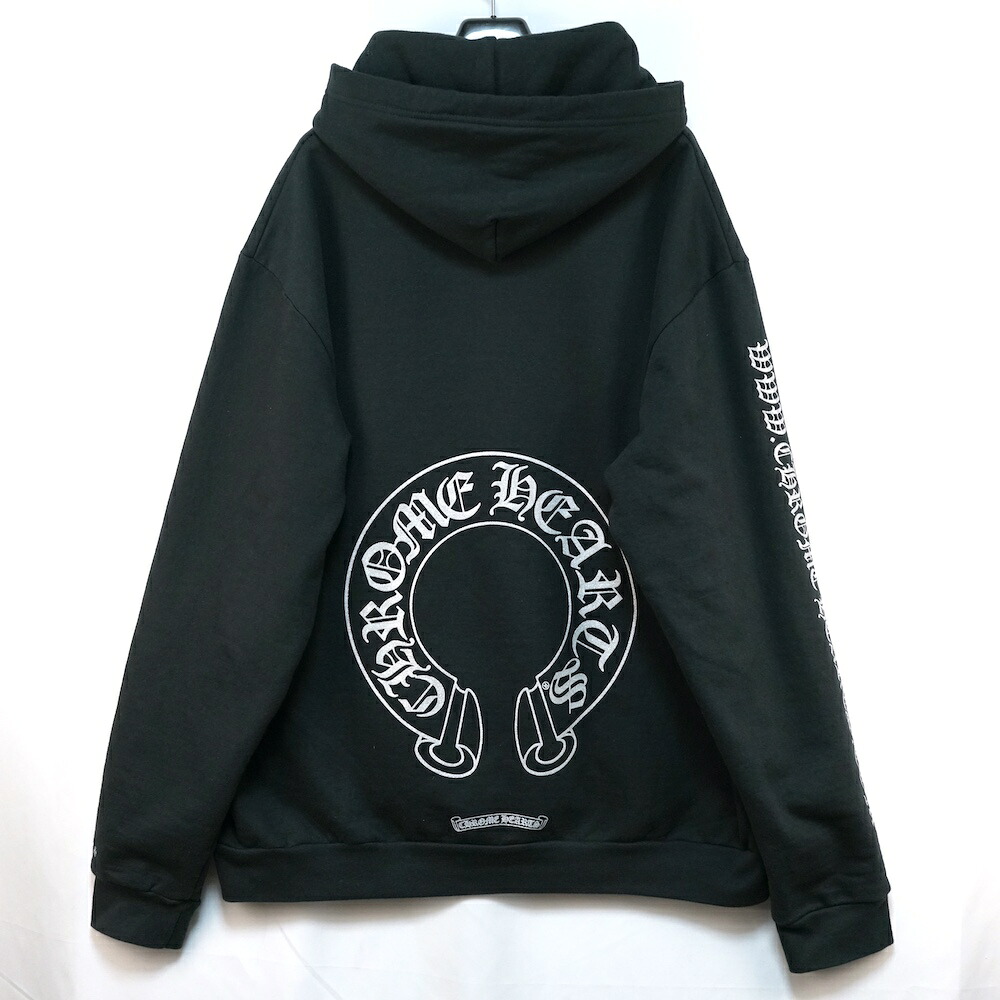 CHROME HEARTS クロムハーツSilver Glitter Hoodie しろがね色 グリッター 汗水 フーディ パーカー 馬沓 黒いこと XL大きさ  【中古】