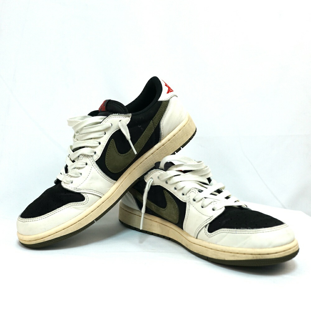 Travis Scott Nike Women\u0027s Air Jordan 1 Low OG Medium Olive トラヴィススコット ナイキ ウィメンズ エアジョーダン1 置き目 OG 並み並み オリーブ WMNS27.5糎 DZ4137-106【中古】