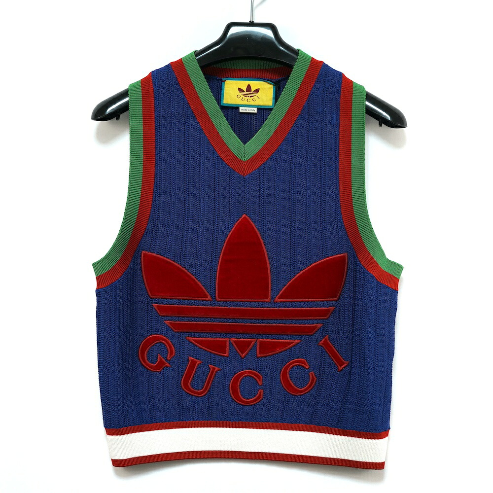 GUCCI  グッチ adidas アディダス Viscose Vest ビスコース人絹 編み物 より良い S大きさ 青色 赤いこと 緑であること 696245 XKCIC【中古】新古品