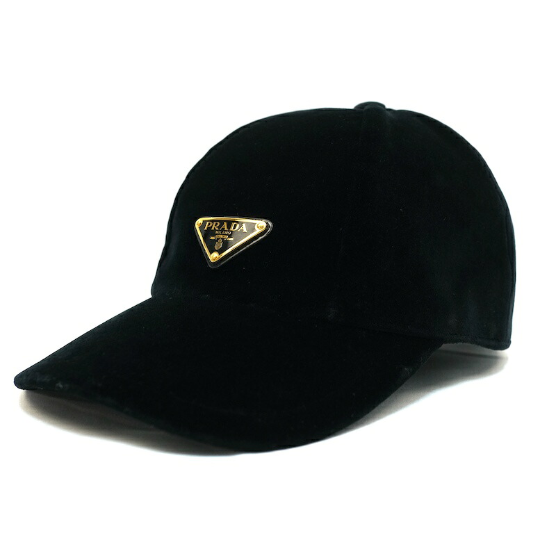PRADA プラダ 天鵞絨 三角形 ロゴタイプ 野球旗がしら 黒いこと M大いさ  1HC336【中古】
