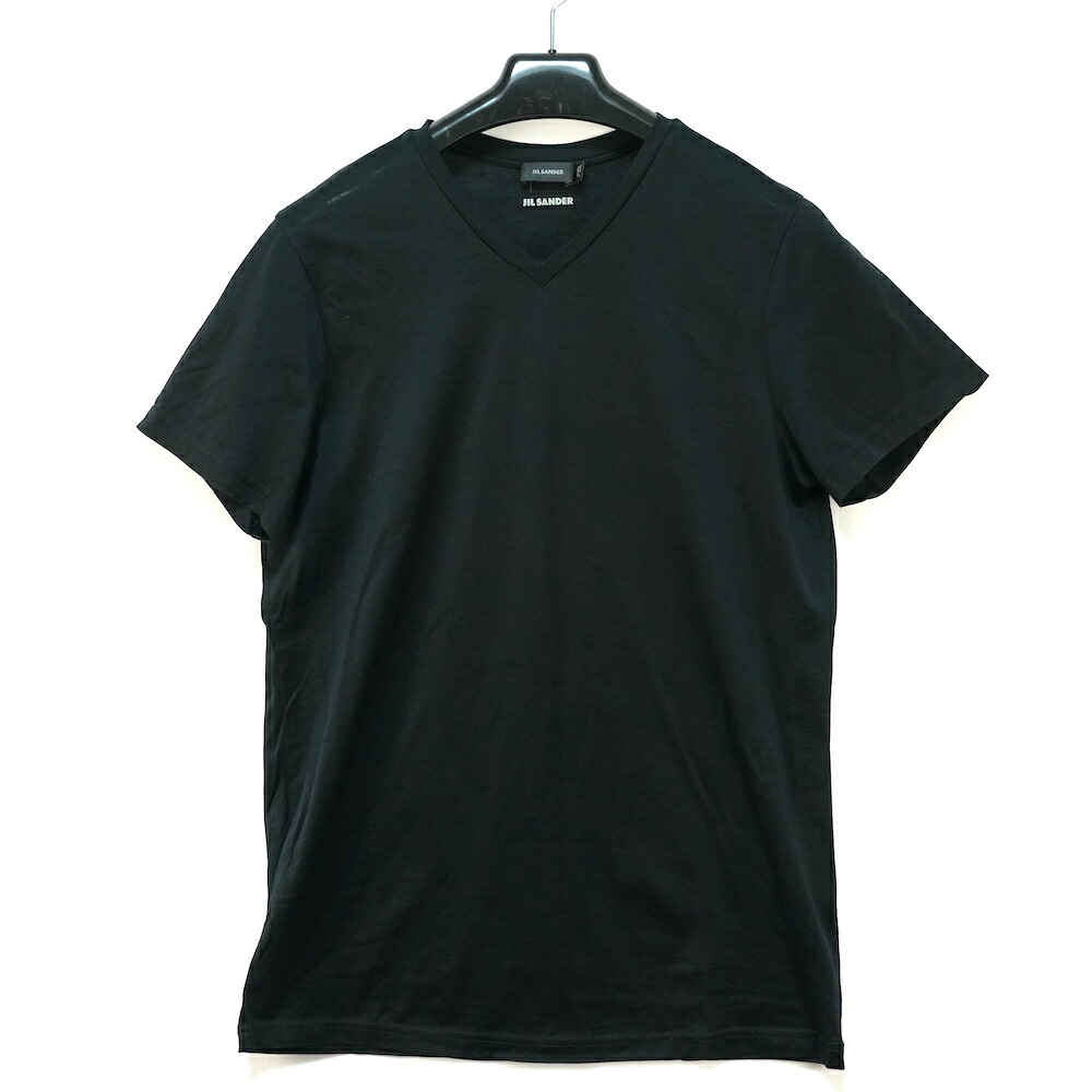 JIL SANDER ジルサンダー 綿織物 Vのど首 ティーシャツ 黒いこと S大きさ 709002 MF245008【中古】