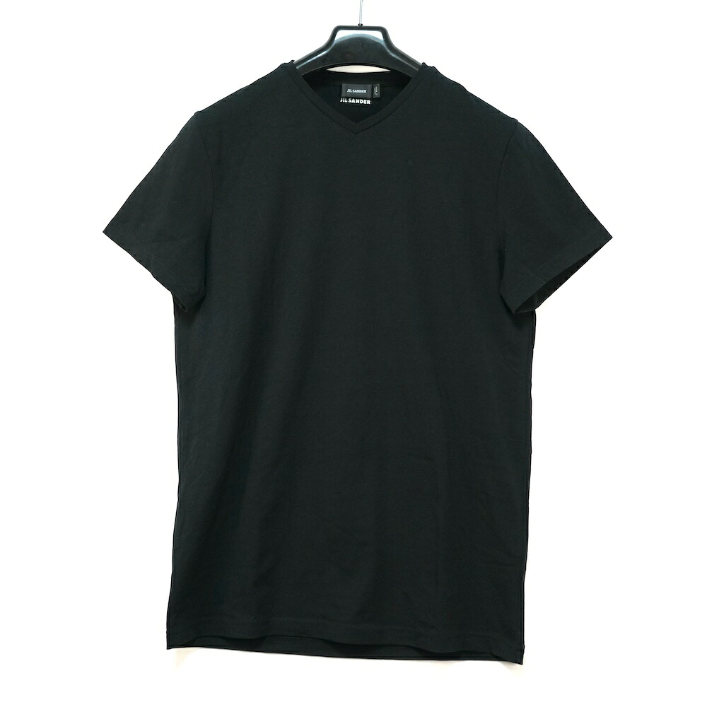 JIL SANDER ジルサンダー 綿織物 ポリウレタン Vのど首 ティーシャツ 黒いこと S大きさ 709013 MF257308【中古】