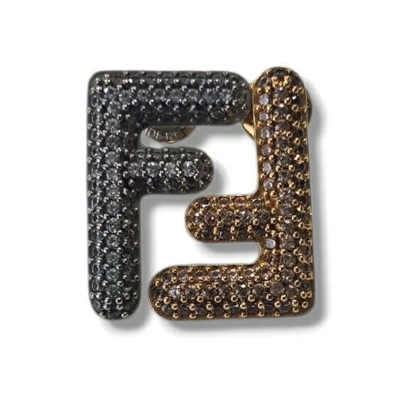 FENDI フェンディ ラインストーン FFロゴ ツートーン ピアス メタル ゴールド シルバー【中古】|OPINION COSMETIC
