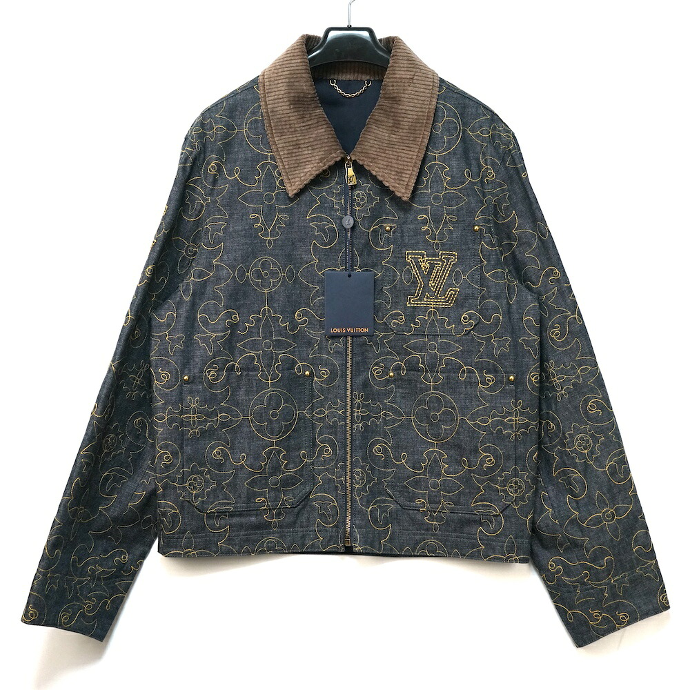 LOUIS VUITTON ルイヴィトン LV アラベスク 刺しゅう インディゴ ジーンズ 細工物 御召しもの 上衣 インディゴ 46大きさ 60大きさ RM242M MSU HRA86W【中古】新古品