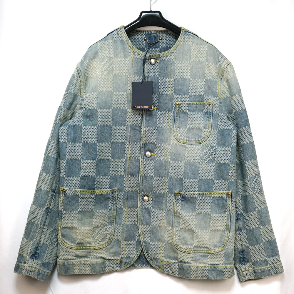25SS LOUIS VUITTON ルイヴィトン 綿織物 ダミエ ジーンズ ウォッシュ工業 否色つや ジーンズ上衣 フェイクパールボタン 48大きさ 内燃機関青碧 RM251Q GRT HRA70W【中古】新古品