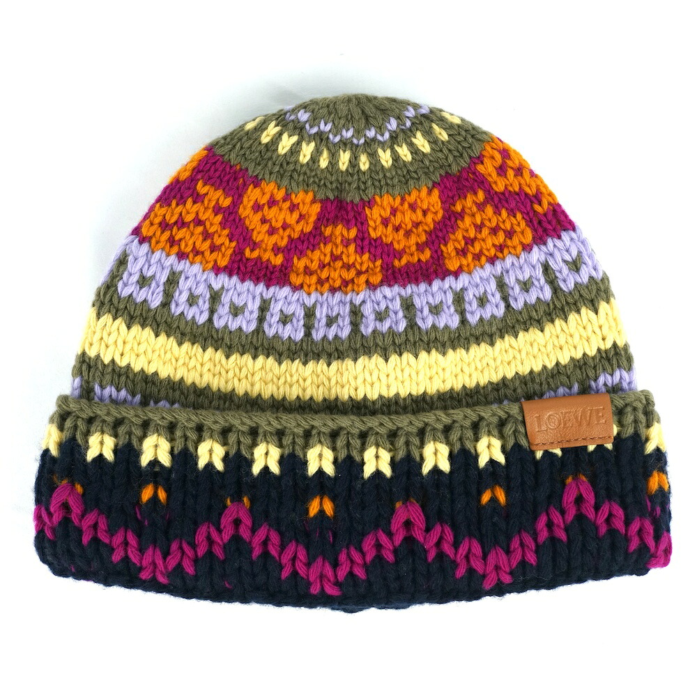 LOEWE ロエベ ノルディック柄 ロゴパッチ付き ウール ビーニー マルチカラー K811487X16【中古】新古品|OPINION COSMETIC