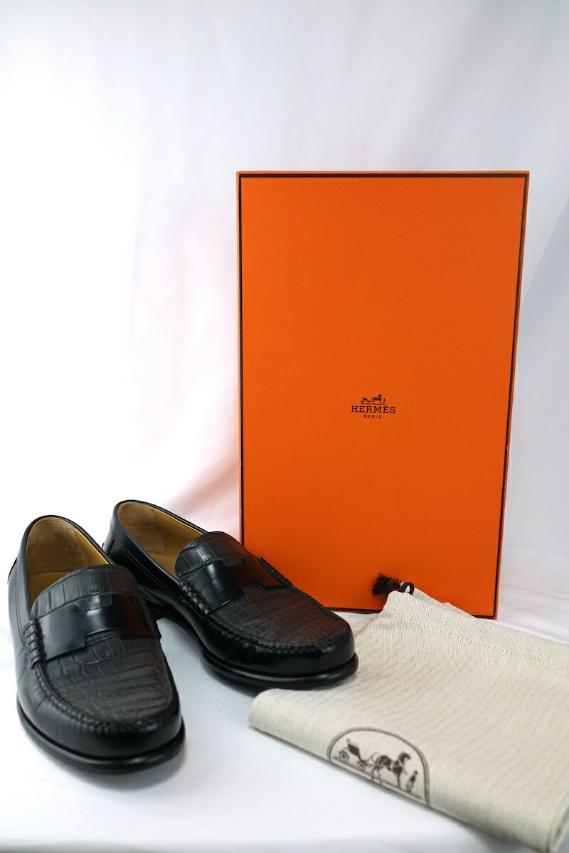 希少試着のみ未使用】HERMESエルメス クロコ ローファー ブラック22cm