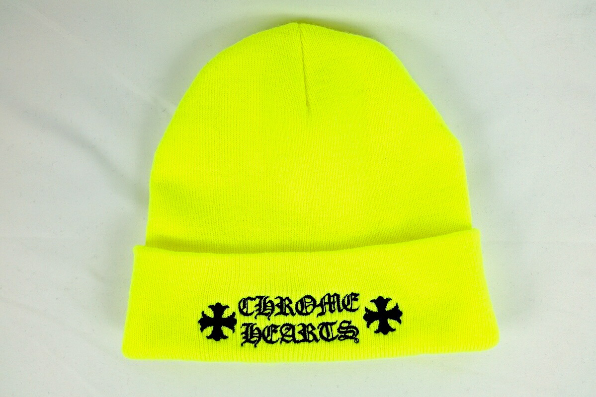 CHROME HEARTS  WATCH CAP  Logo Beanie Neon Yellow クロムハーツ ワッチキャップ ロゴタイプ ビーニー ネオン 黄色 ONE SIZE【中古】新古品