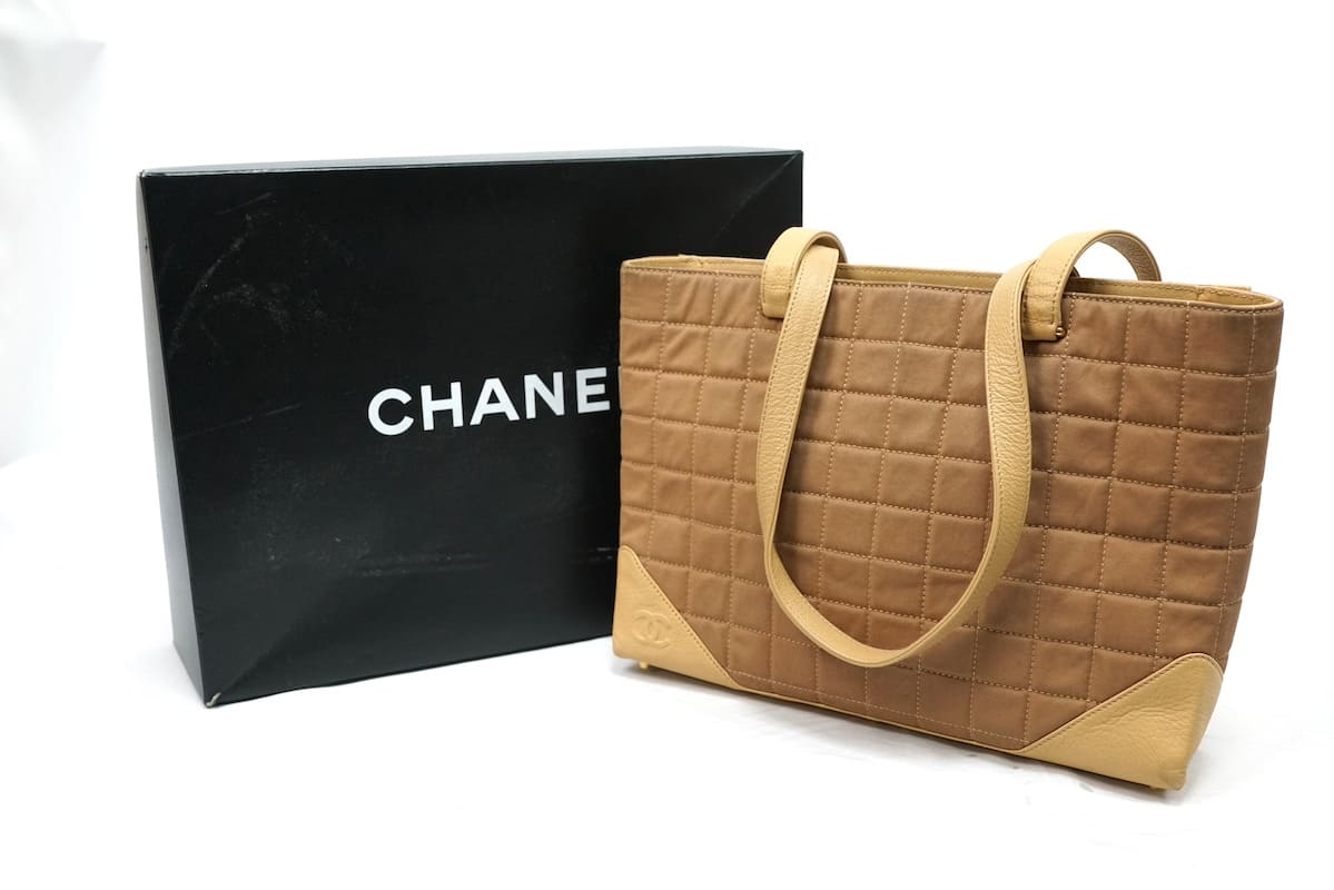 CHANEL Beige Brown Bicolor Shopper Canvas Leather シャネル トートバッグ キャンバス レザー 12ck712s【中古】|OPINION COSMETIC