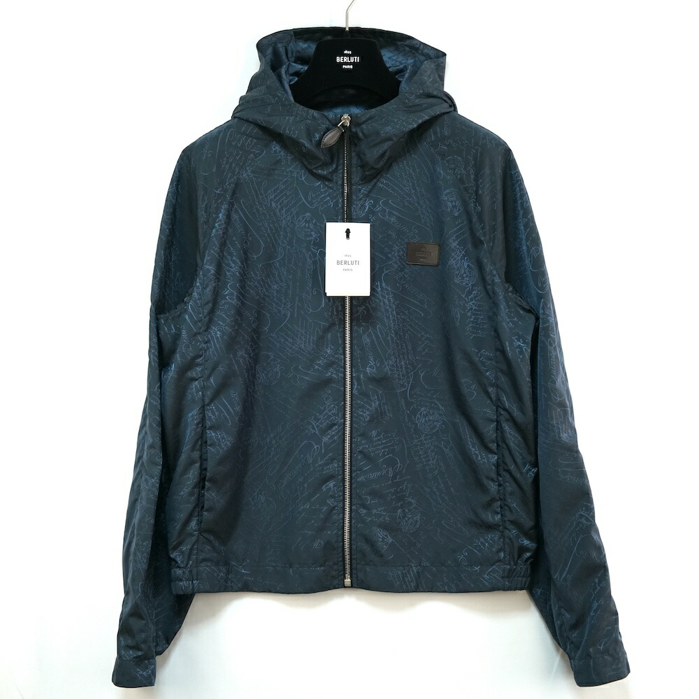 BERLUTI 1895 PARIS ベルルッティ Scritto Nylon BｰWay スクリット ナイロン ビーウェイ ジップアップ フーディ ナイロン 上衣 上衣 ウォッシュドインディゴ 46、50大きさ R24OBU96-001【中古】新古品