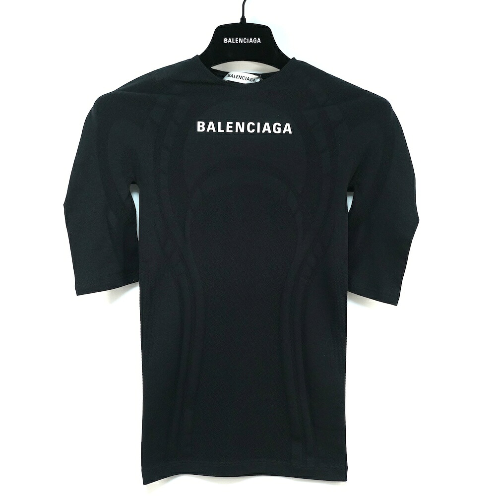 BALENCIAGA バレンシアガ 向こう正面 ロゴタイプ 運動競技 お召しもの 5分袖 プルオーバー 黒いこと 36大きさ 530049 TAV67 1000 【中古】新古品