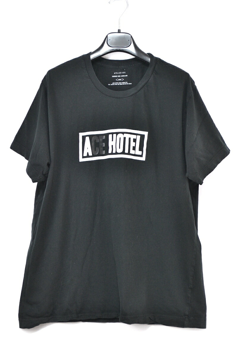 中古 ATELIER ACE ACE HOTEL LOGO TEE Black はやりっ子泊まり ロゴタイプ プルオーバー 黒いこと L大きさ【中古】