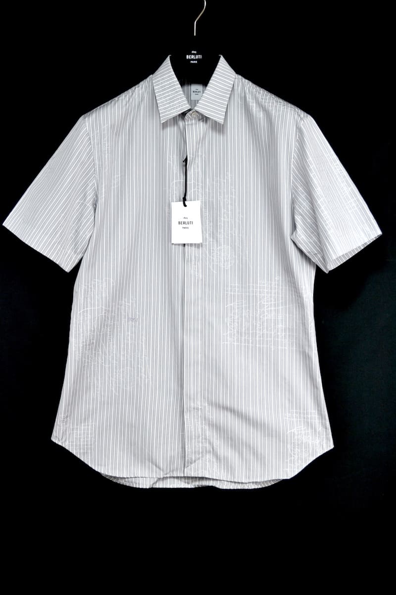 大切な Berluti Striped Short Sleeve Andy shirt Light Grey 