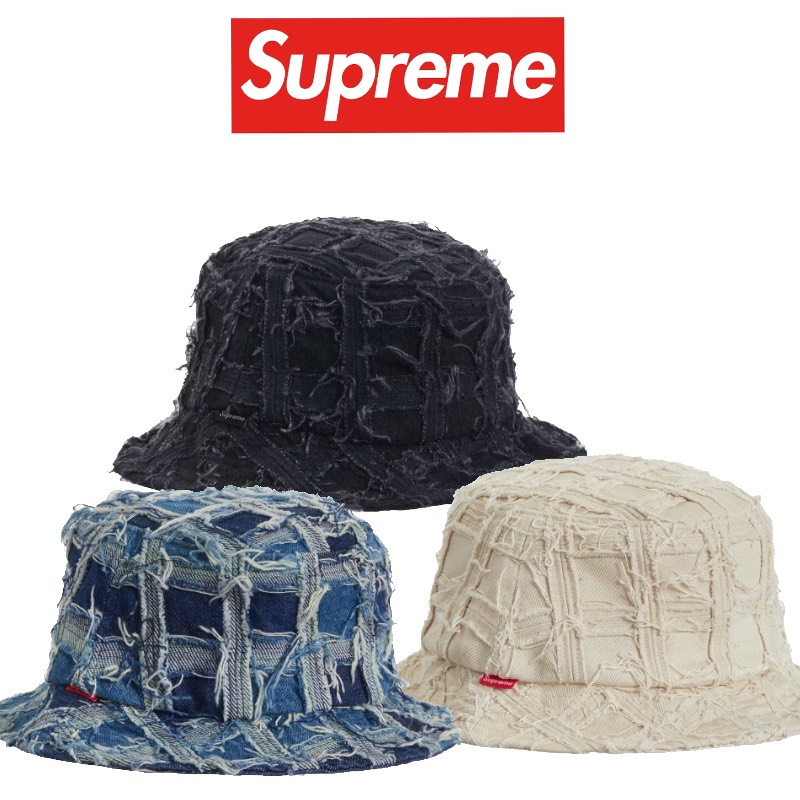 キッズファッション小物 supreme バケハフレイド パッチワーク デニム