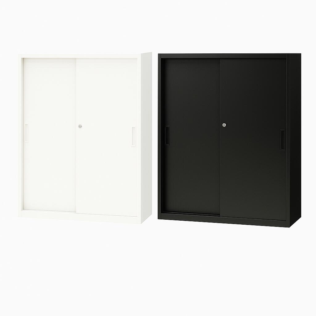 【法人様限定商品】引違い書庫 3段 スチール書庫 キャビネット オフィス収納 システム収納庫 本棚 引戸書庫 スチール A4 ホワイト ブラック 棚 連結 EA-8040-3H2 ルキット オフィス家具 インテリア 2色｜オフィス家具のオフィスパートナー 16,635円