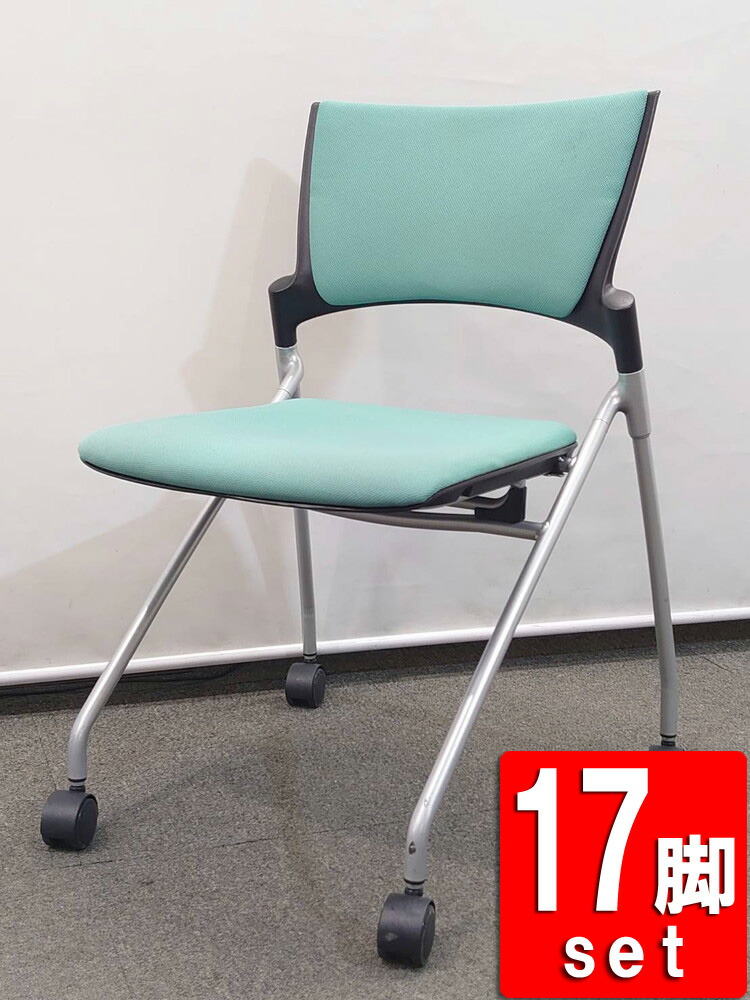 【限定特価】中古 会議チェア 17脚セット イトーキ マノス ネスティングチェア スタッキングチェア 平行スタック KLC-310CB-CWK8 キャスター脚 肘なし【中古オフィス家具】