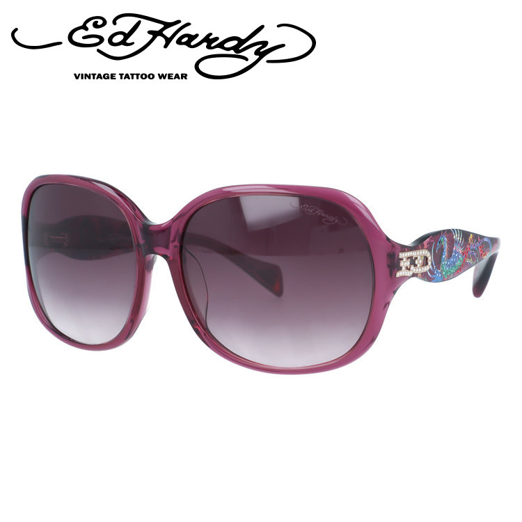 【訳あり】エドハーディー サングラス アジアンフィット Ed Hardy PHOENIX（BURGUNDY） 60サイズ バタフライ型 アウトレット品 ユニセックス メンズ レディース