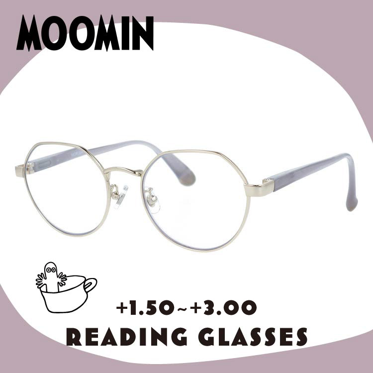 ムーミン 老眼鏡 アジアンフィット MOOMIN MOR 304 ニョロニョロ 51サイズ 度数：+1.50～+3.00 クラウンパント型 バネ蝶番 丁番 オリジナルポーチ付き リーディンググラス シニア グラス ユニセックス メンズ レディース