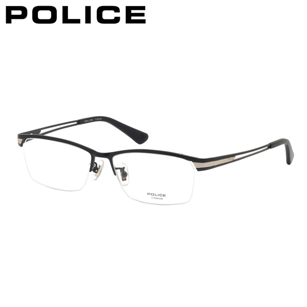 ポリス メガネフレーム 国内正規販売店 VPLM45J 0531 55 POLICE ブラック ハーフリム 軽い ブロウ伊達メガネ 度付き イタリア ブランド 人気 おしゃれ メンズ レディース｜電脳眼鏡