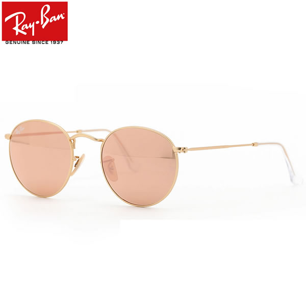 レイバン サングラス ピンクミラー／RB3447N 001/Z2 ラウンドメタル ROUND（Ray-Ban） レイバン ROUND METAL FLAT LENSES ゴールド