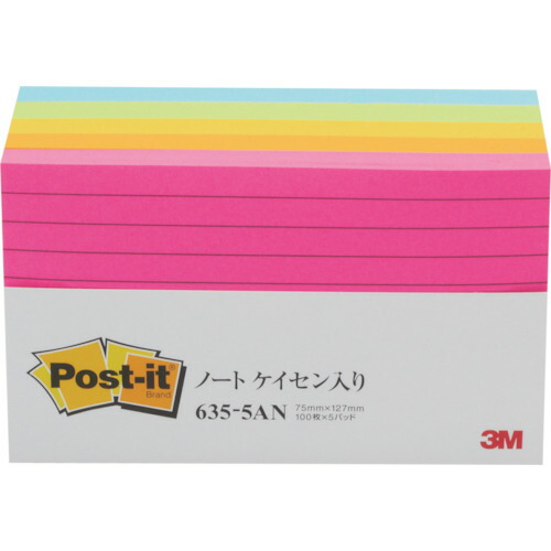 ３Ｍ ふせん ポスト・イット 罫線入り ７５Ｘ１２７ｍｍ １００枚Ｘ５パッド ５色混色 635-5AN 【入数：12】 【103-8837】