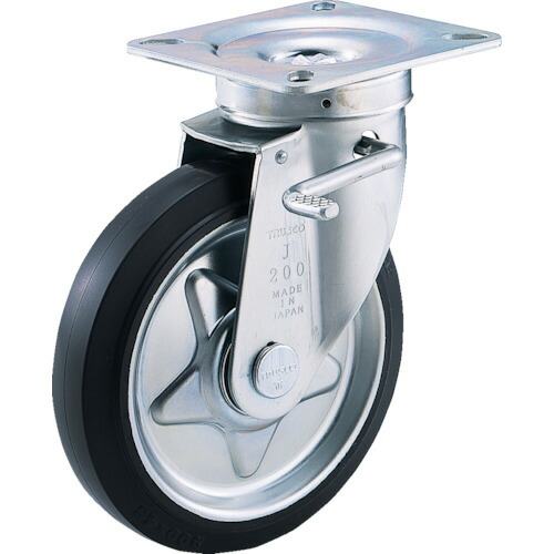 ＴＲＵＳＣＯ プレス製ゴムキャスター 自在ダブルストッパー付 Φ２００ TJB-200 (200MM) 【171-2501】