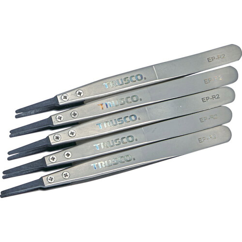 ＴＲＵＳＣＯ まとめ買い ＥＳＤチップピンセット 先丸型 先端幅２ｍｍ ５本入り EP-R2-M5 【363-8330】｜オレンジ便利