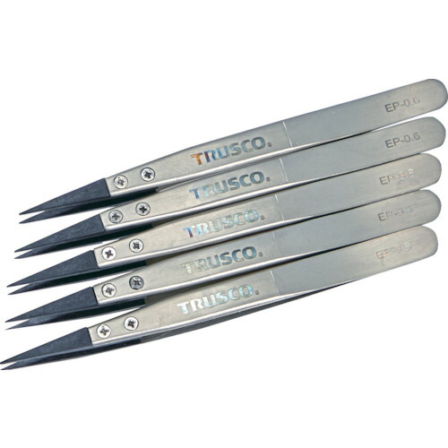 ＴＲＵＳＣＯ まとめ買い ＥＳＤチップピンセット 先細型 先端幅０．６ｍｍ ５本入り EP-0.6-M5 【363-8331】