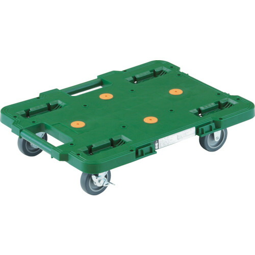 ＴＲＵＳＣＯ 樹脂製平台車 ルートバン ４００Ｘ６００ ストッパー付 緑 MPB-600S-GN 【414-4341】