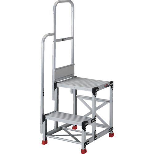 TRUSCO アルミ製作業用踏台 2段 高さ0.6m 天板寸法500×400 ステップ奥行250mm 階段片手すり付き TSF-25256-TK300 【551-5713】|オレンジ便利