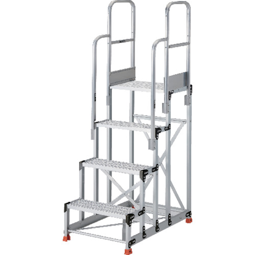 ＴＲＵＳＣＯ アルミ製作業用踏台 縞板タイプ ４段 高さ１．０ｍ 天板寸法６００×４００ 段高２５０ｍｍ 階段両手すり付き TSFC-4610-TR250 【551-7258】
