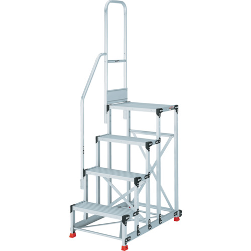 ＴＲＵＳＣＯ アルミ製作業用踏台 ４段 高さ１．０ｍ 天板寸法６００×４００ 段高２５０ｍｍ 階段片手すり付き TSF-4610-TK250 【551-7293】