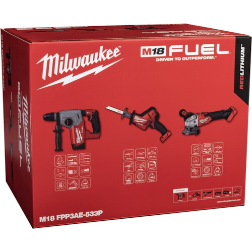 ミルウォーキー Ｍ１８ ＦＵＥＬパワーパック（ハンマードリル、コンパクトレシプロソー、１００ｍｍ変速ディスクグラインダー） M18 FPP3AE-533P JP 【622-5282】