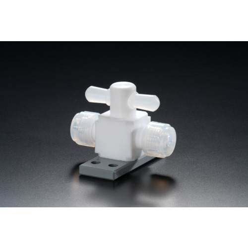フロンケミカル チューブ継手 フッ素樹脂（ＰＴＦＥ）二方バルブ圧入型ベース付 １／４パイ NR1327-005 【735-3324】｜オレンジ便利