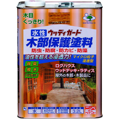 ニッぺ 水性ウッディガード ３．２Ｌ ブラウンオーク ＨＷ２０７－３．２ 4976124532764 【859-9088】