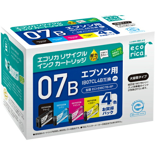 ｅｃｏｒｉｃａ ＩＢ０７ＣＬ４Ｂ 互換リサイクルインクカートリッジ ４色 ECI-EIB07B-4P 【686-5561】