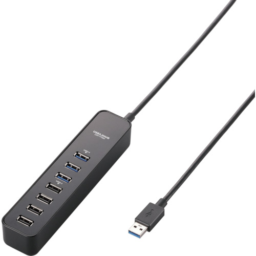 ＥＬＥＣＯＭ マグネット付きＵＳＢ３．０ポート搭載７ポートＵＳＢハブ ブラック U3H-T706SBK 【828-2988】