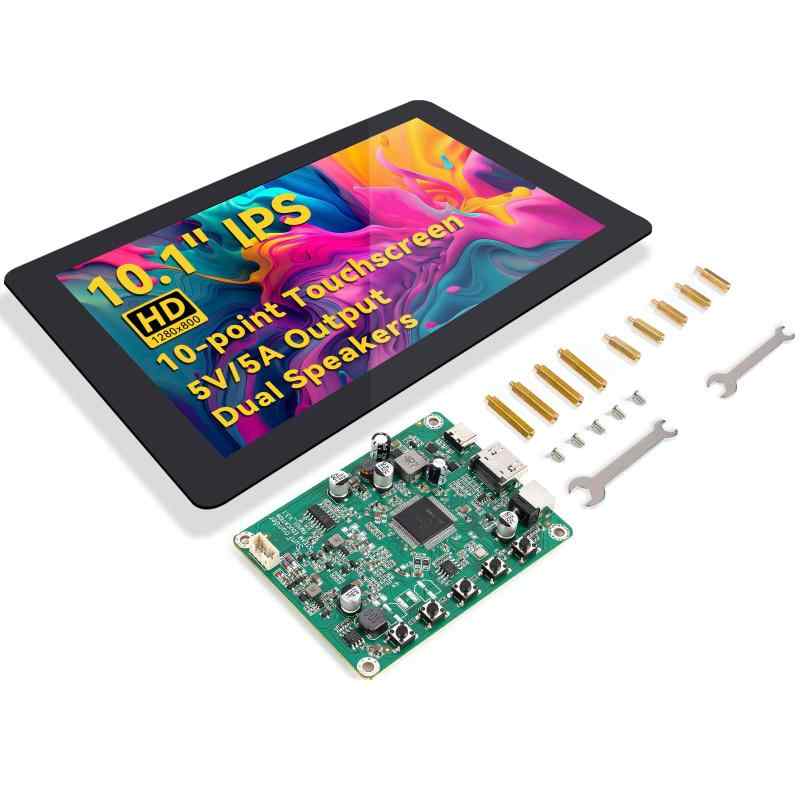SunFounder 最新10inDIYタッチスクリーン オールインワンソリューション（ 5相応う）IPS 固定ディスク 1280×800 LCD、5.1V/5A最終生産物内蔵、HDMI、10点マルチタッチ、１番ウッド不必要、金棒引き積み上げる（Raspberr