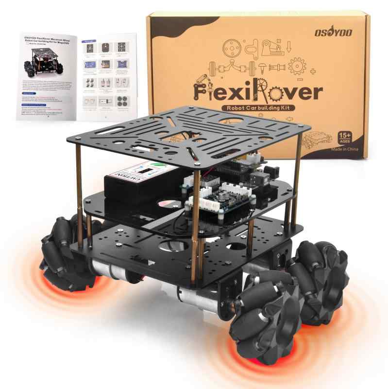 FlexiRoverロボットカーキット for Arduino Mega2560 WiFi拡張ボード付き ? 520モーター、メカナムホイール、4WDモーターボード、バッテリー＆充電器、高度なロボット工学用カスタマイズ可能な