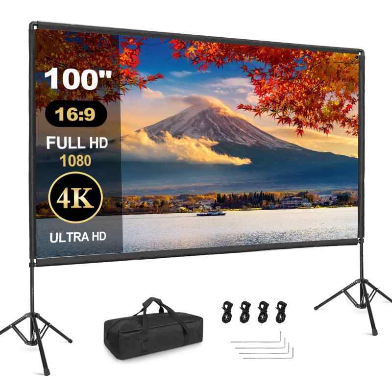 プロジェクター スクリーン 100インチ 4K 16:9 HD 3D対応 スタンド付き 大画面 軽量 スクリーン プロジェクター用 projector screen 視野角160° お手入れ簡単 折りたたみ式 持ち運び 自立式 投影 11,567円