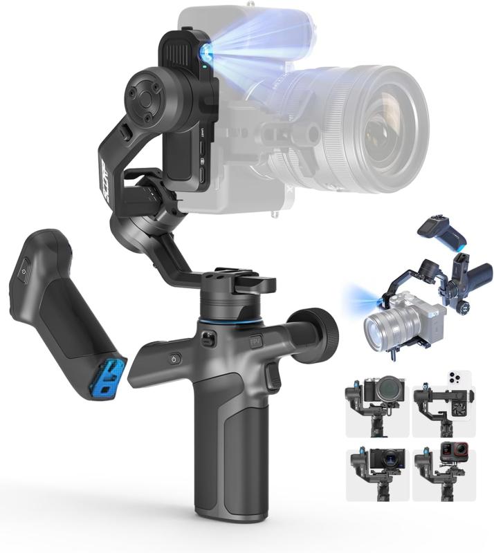 SCORP Mini 3 Pro カメラジンバル AI追跡センサー & 取り外し可能なリモコン 2kg耐荷重オールインワンカメラスタビライザー 縦撮り撮影 & タッチスクリーン
