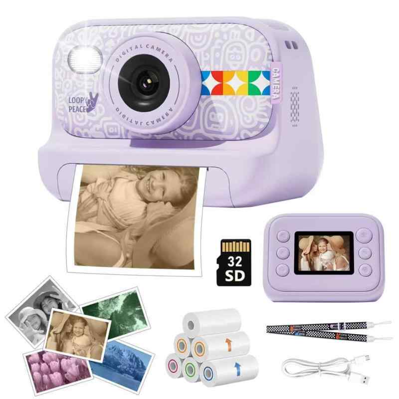 YTRIP キッズインスタントプリントカメラ、デジタルカメラ、5色の印刷用紙/4800万画素/1080P HDビデオ/32GBメモリーカード付き/USB-C充電/4 5 6 7 8 9 10 11 12歳 女の子 男の子 カメラ おもちゃ クリス