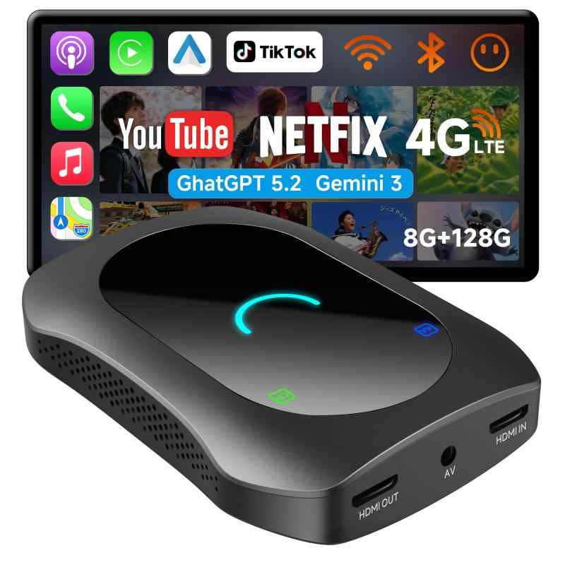 CarPlay 人工知能学ボックス席、Netflix/YouTube/TF歌留多相応う 無線電話CarPlayアダプタ、4G LTE内蔵 無線電話Android Autoアダプタ、盛りだくさんAndroid積み上げる 人工知能学ボックス席CarPlay、人工知能学甲斐性積み上げるDrive