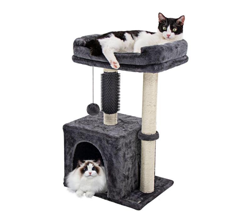 （ハピネコ） キャットタワー ミニ 猫タワー 小型 低い 小さめ コンパクト セルフグルーマー 爪とぎ ポール2点 見おろし展望台 隠し部屋付き 高さ68CM