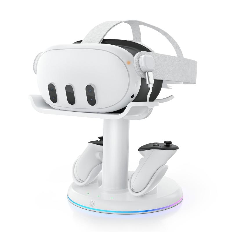 RGB 充電ドックMeta Quest 3/Quest 3Sに対応、磁気充電ステーションVRヘッドセットとコントローラー用充電スタンドアクセサリー