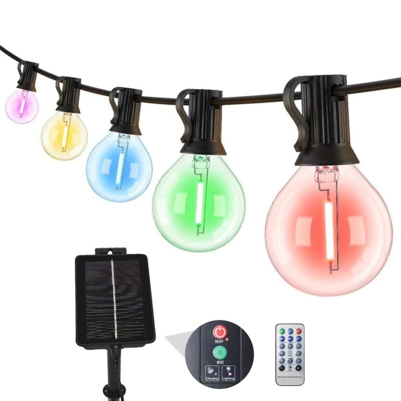 LEDストリングライト 14.5Ｍ ソーラー ストリングライト 電球色 IP65防水防雫レベル ソーラー ガーデンライト 自動点灯消灯 自動充電 省エネ 25個G40型PET材質LED電球 割れにくい 口金 8っモー