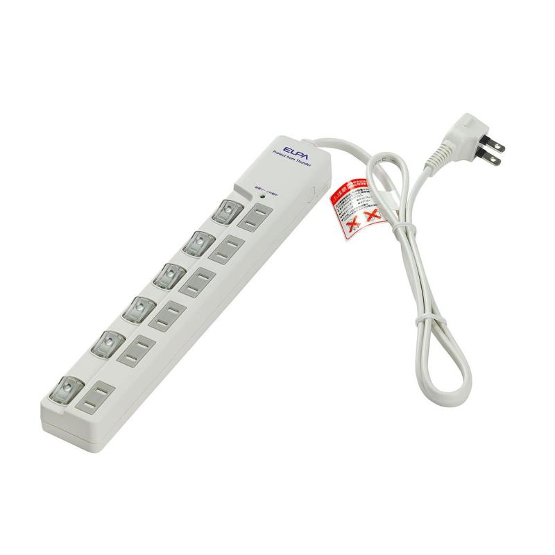 A エルパ LEDランプスイッチ付タップ 耐雷サージ機能付 上挿し