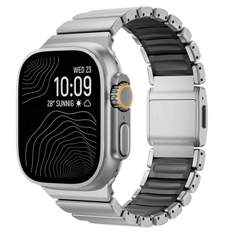 マグネット留め具付きチタンスチールバンドコンパチブル アップルウォ for Apple Watch Ultra 3/2/1（49mm/46mm/45mm/44mm/42mm）に対応，チタンシリコンメタルベルト for iWatch シ11/10/9/8/